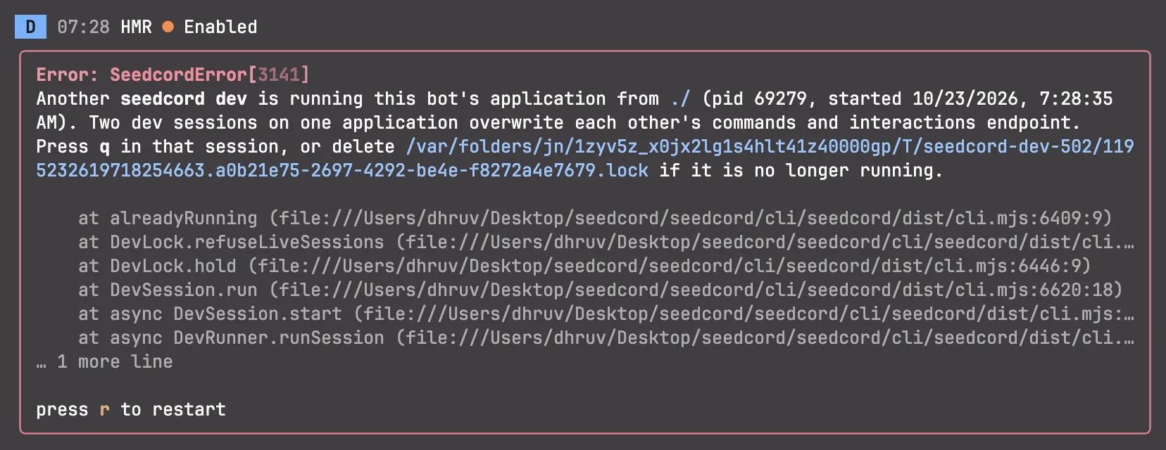 lockfile dev error